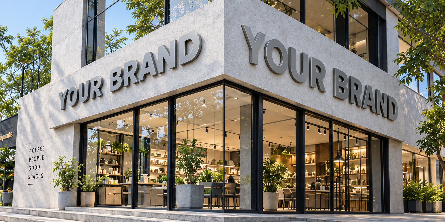The same storefront in morning daylight