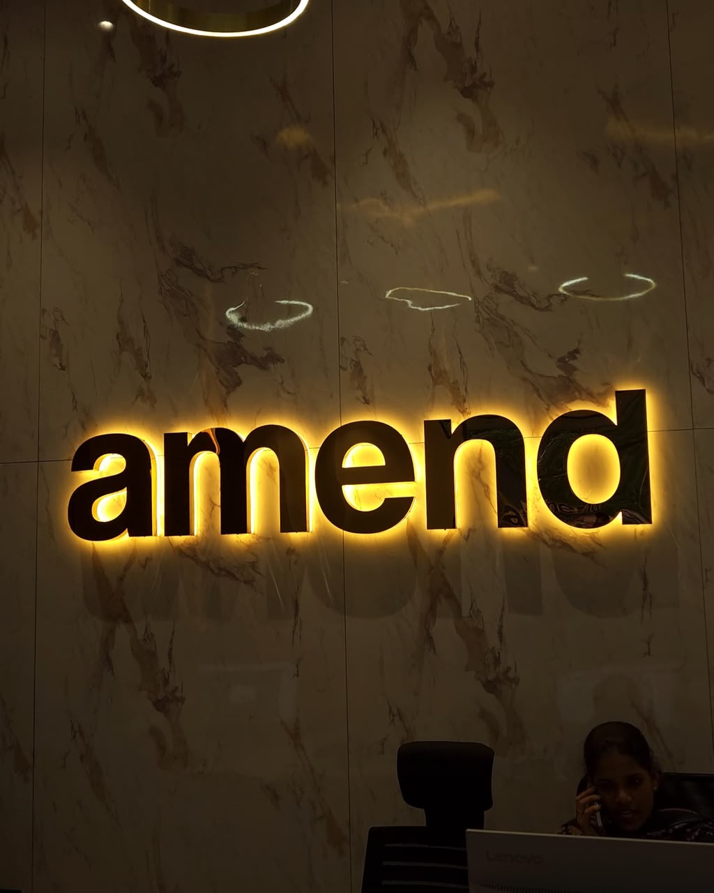 Amend Dental Centre illuminated blue facade signage